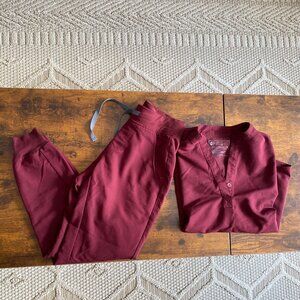 FIGS SCRUBS MATCHING SET – Burgundy Zamora Jogger Pants & Top, Size XSmall